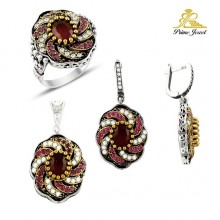 Gümüş Otantik Taşlı Set